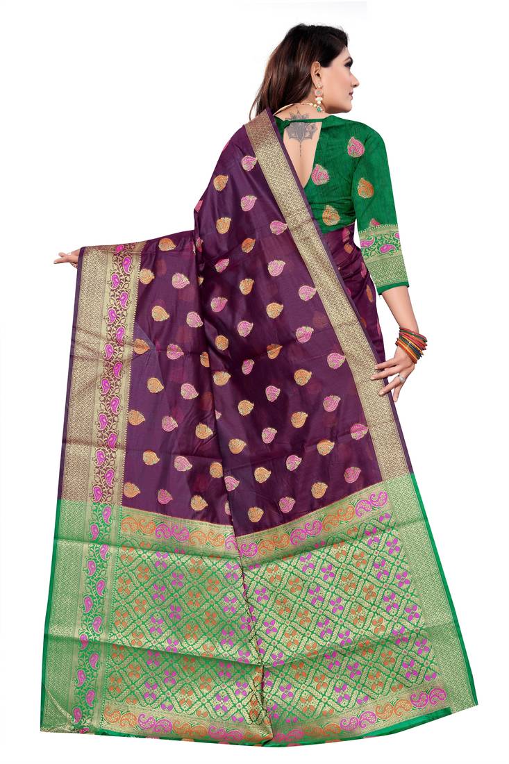 Purple woven art silk saree with blouse
