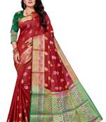 Red woven art silk saree with blouse