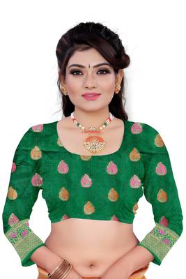 Red woven art silk saree with blouse 4
