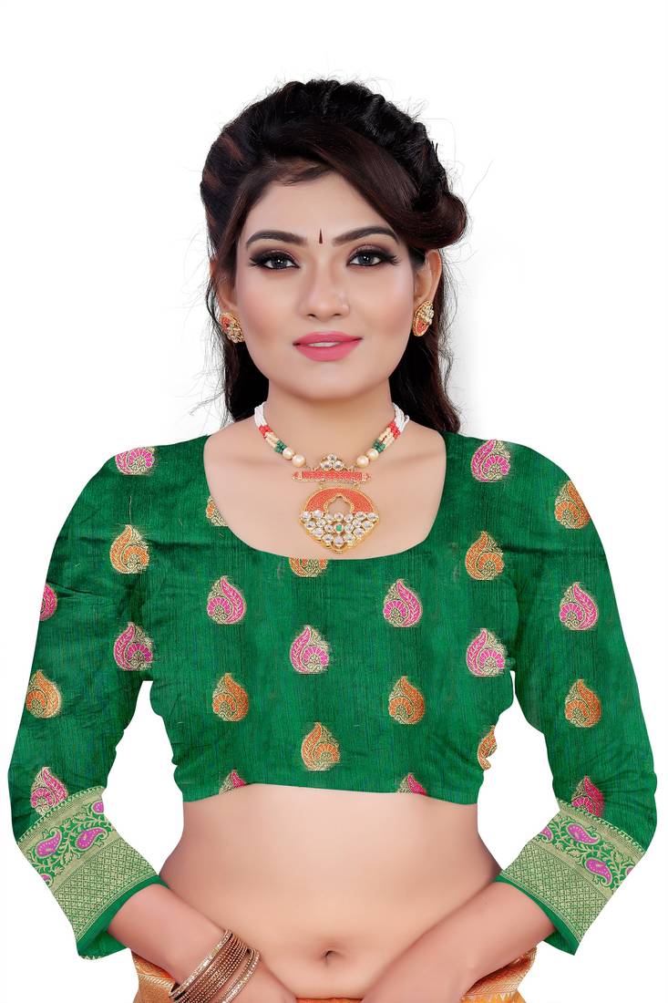 Red woven art silk saree with blouse