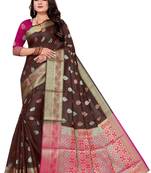 brown women art silk saree with blouse