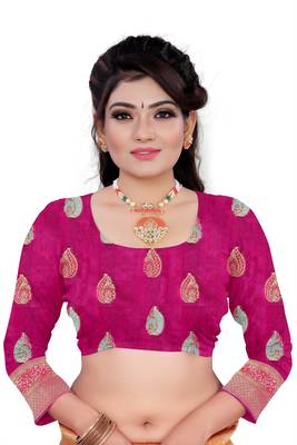 brown women art silk saree with blouse 5