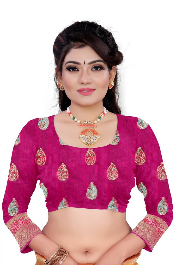 brown women art silk saree with blouse