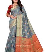 Grey Woven art silk saree with blouse