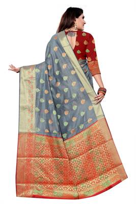 Grey Woven art silk saree with blouse 3