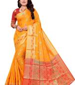 orange woven art silk saree with blouse