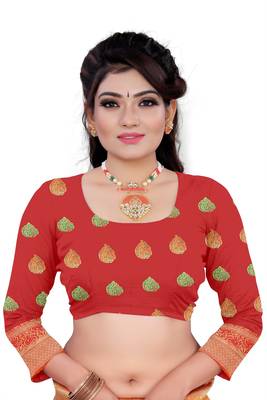orange woven art silk saree with blouse 4