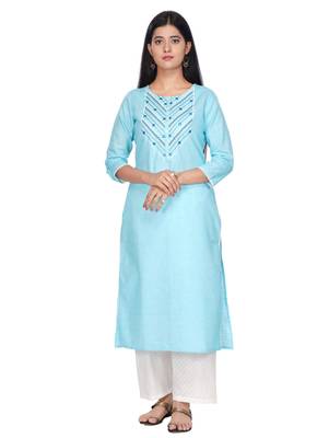 Blue embroidered cotton kurtas-and-kurtis 1