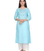 Blue embroidered cotton kurtas-and-kurtis
