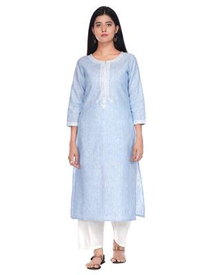 Blue embroidered cotton kurtas-and-kurtis 1