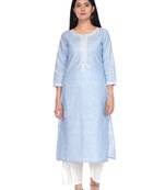 Blue embroidered cotton kurtas-and-kurtis