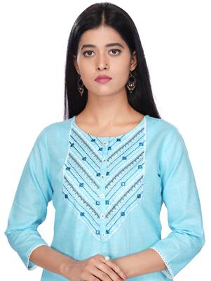Blue embroidered cotton kurtas-and-kurtis 3