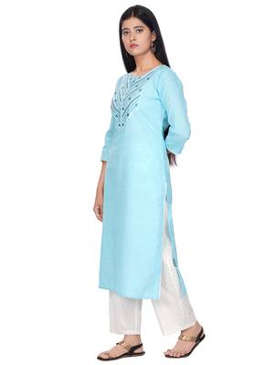 Blue embroidered cotton kurtas-and-kurtis 4