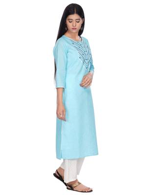 Blue embroidered cotton kurtas-and-kurtis 5