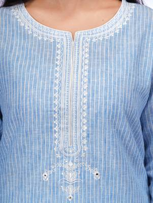 Blue embroidered cotton kurtas-and-kurtis 3