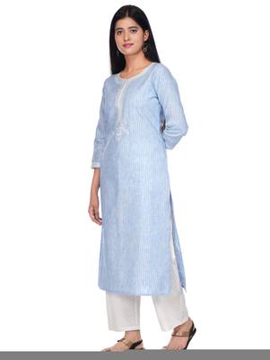 Blue embroidered cotton kurtas-and-kurtis 4