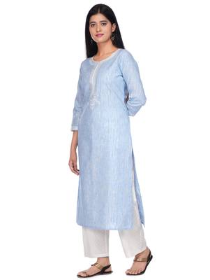 Blue embroidered cotton kurtas-and-kurtis 5