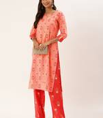 Peach Printed Cotton Cotton-Kurtis