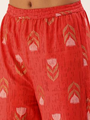Peach Printed Cotton Cotton-Kurtis 4