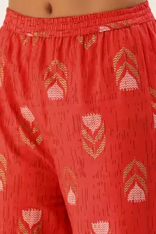 Peach Printed Cotton Cotton-Kurtis