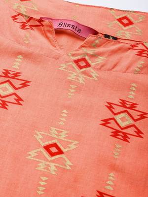 Peach Printed Cotton Cotton-Kurtis 5