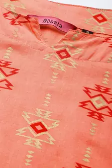 Peach Printed Cotton Cotton-Kurtis
