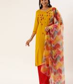 Mustard embroidered viscose rayon ethnic-kurtis