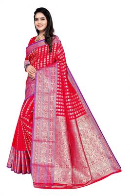 pink woven art silk saree with blouse 2