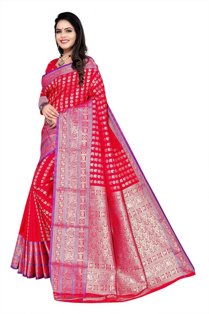 pink woven art silk saree with blouse