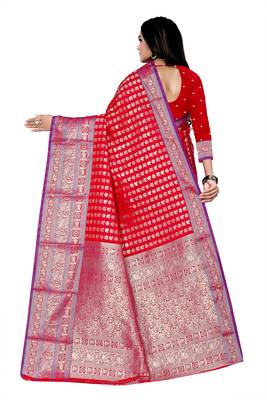 pink woven art silk saree with blouse 3
