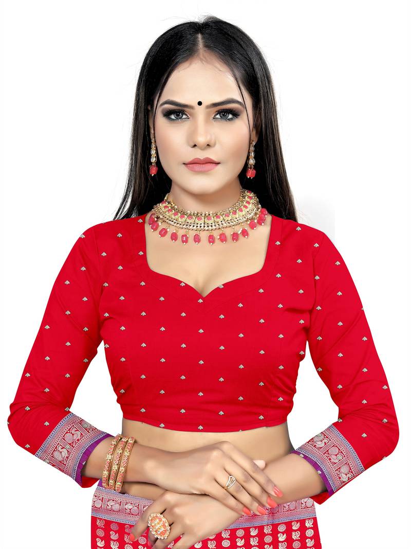 pink woven art silk saree with blouse