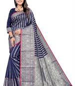 Blue woven art silk saree with blouse