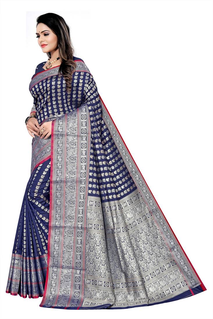 Blue woven art silk saree with blouse