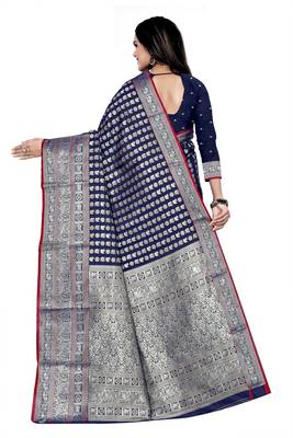 Blue woven art silk saree with blouse 3