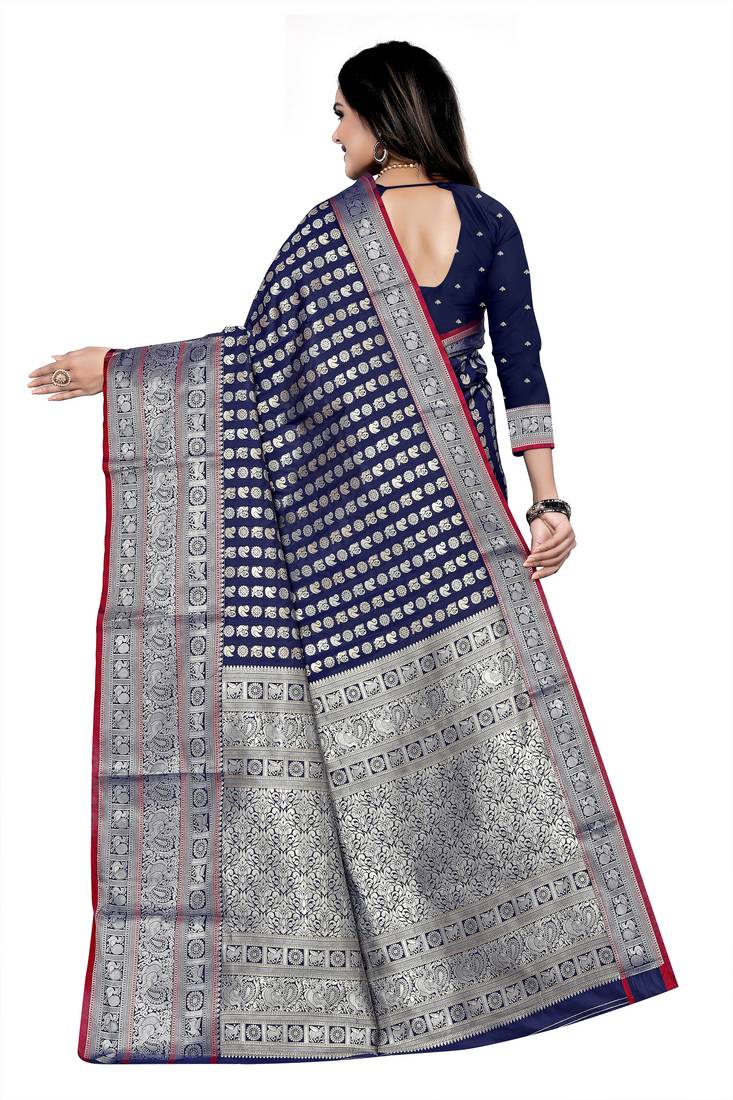 Blue woven art silk saree with blouse