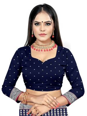 Blue woven art silk saree with blouse 4