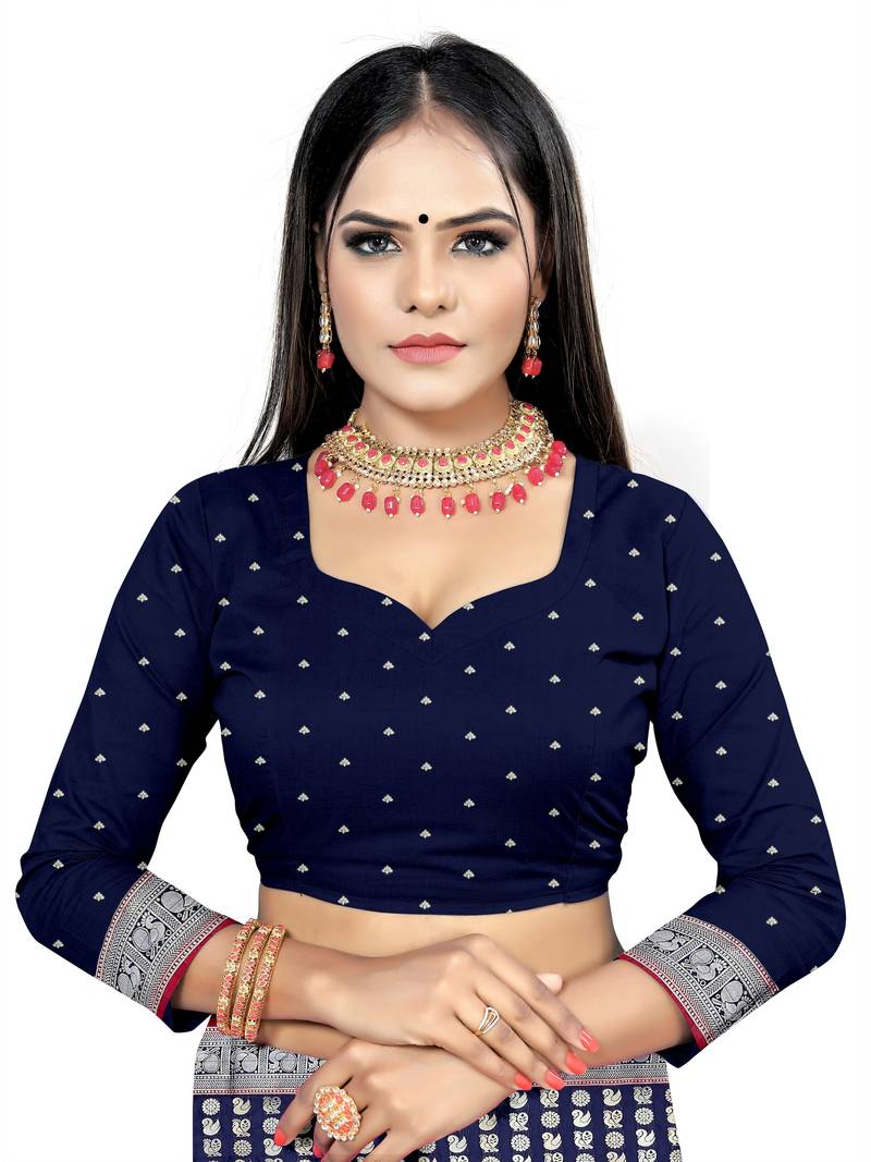 Blue woven art silk saree with blouse