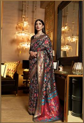 Black woven banarasi saree with blouse 1