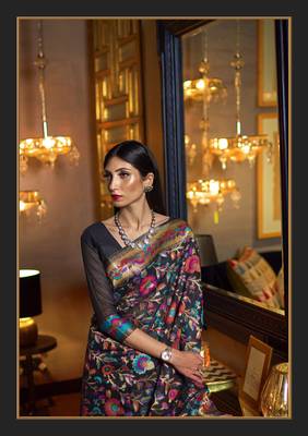 Black woven banarasi saree with blouse 2
