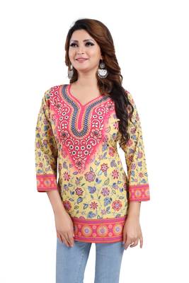 Multicolor printed crepe short-kurtis 1