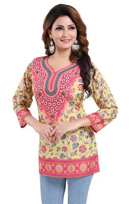 Multicolor printed crepe short-kurtis 4