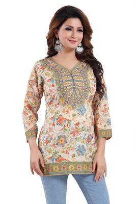 Multicolor printed crepe short-kurtis 1