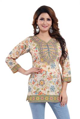 Multicolor printed crepe short-kurtis 4