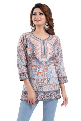 Multicolor printed crepe short-kurtis 1