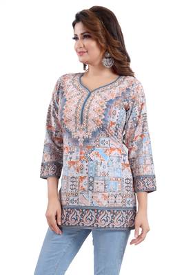Multicolor printed crepe short-kurtis 3
