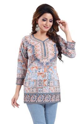 Multicolor printed crepe short-kurtis 4