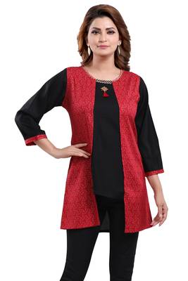Red printed rayon short-kurtis 1