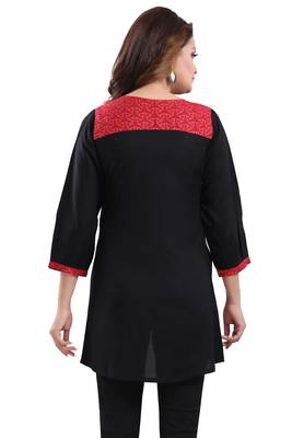 Red printed rayon short-kurtis 2