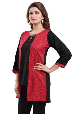Red printed rayon short-kurtis 3
