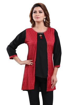 Red printed rayon short-kurtis 4